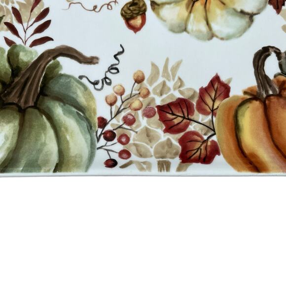 Maxcera Pumpkin Serving Platter 11x5 Ceramic Fall Harvest Thanksgiving NEW - Picture 3 of 11